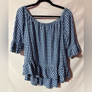 beachlunchlounge Navy Gingham Ruffle Blouse